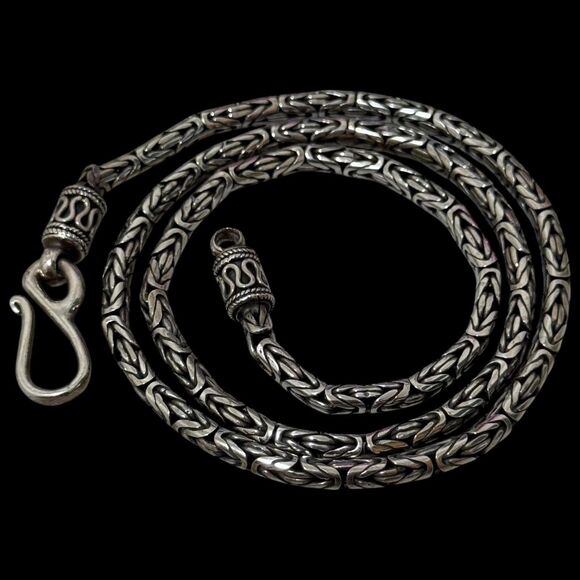 Vintage 18” Inches BA Indonesia Sterling Byzantine Hook Clasp Chain Necklace - Picture 1 of 3
